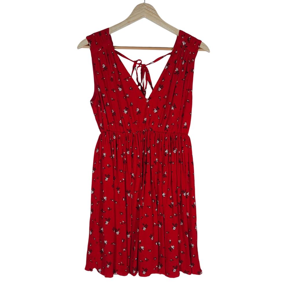 Madewell Magnolia Tie Back Mini Dress Small Red Floral Sleeveless Cottagecore